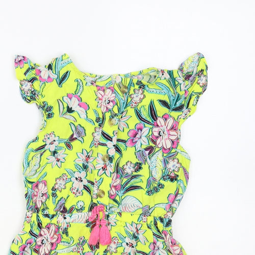 Matalan Girls Green Floral Viscose Playsuit One-Piece Size 7 Years Button