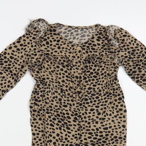 Matalan Baby Beige Animal Print Viscose Romper One-Piece Size 12-18 Months Snap