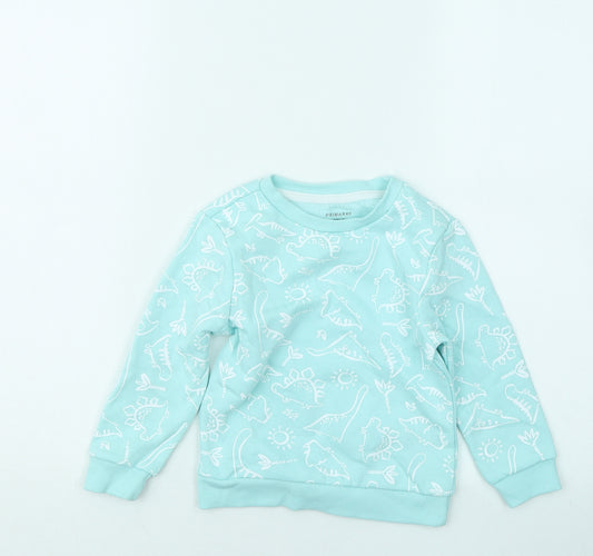 Primark Boys Blue Geometric Cotton Pullover Sweatshirt Size 2-3 Years - Dinosaurs