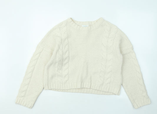 Primark Girls Ivory Round Neck Acrylic Pullover Jumper Size 12-13 Years