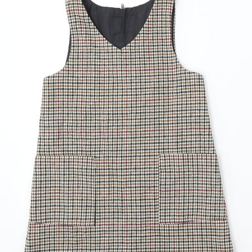 Dunnes Stores Girls Beige Check Polyester Pinafore/Dungaree Dress Size 6 Years V-Neck Zip