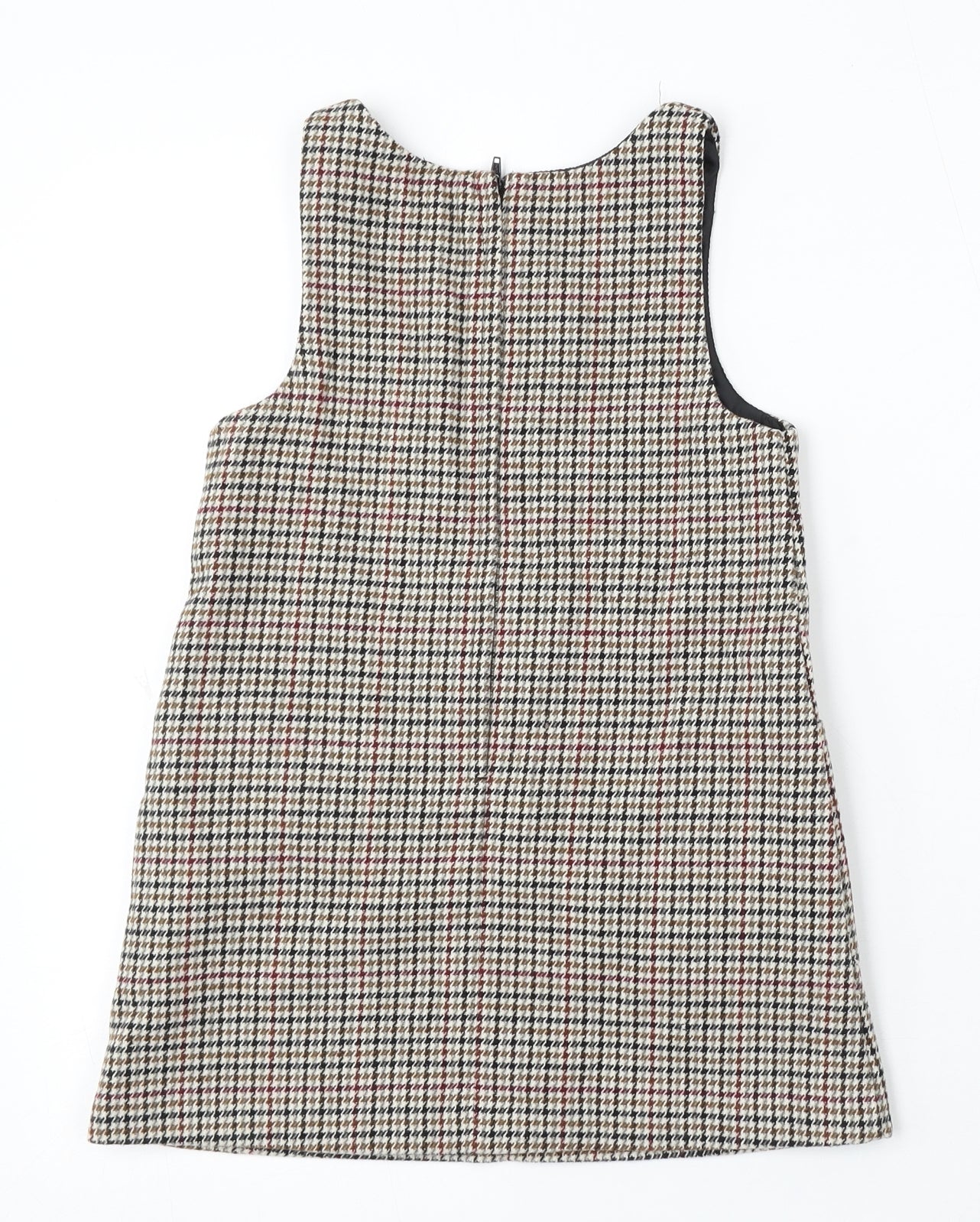 Dunnes Stores Girls Beige Check Polyester Pinafore/Dungaree Dress Size 6 Years V-Neck Zip
