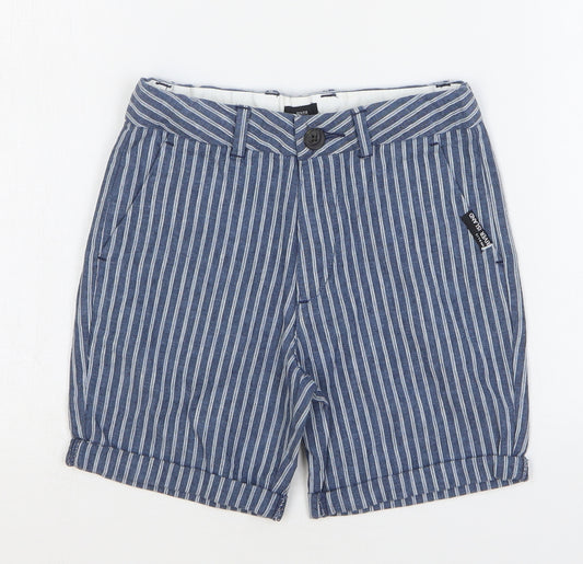 River Island Boys Blue Striped Cotton Chino Shorts Size 7-8 Years Regular Buckle
