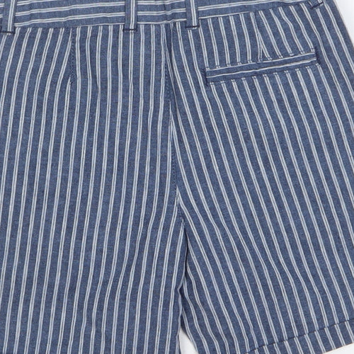 River Island Boys Blue Striped Cotton Chino Shorts Size 7-8 Years Regular Buckle