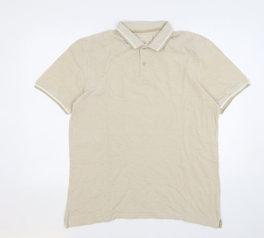 Dunnes Stores Mens Beige Cotton Polo Size L Collared Pullover