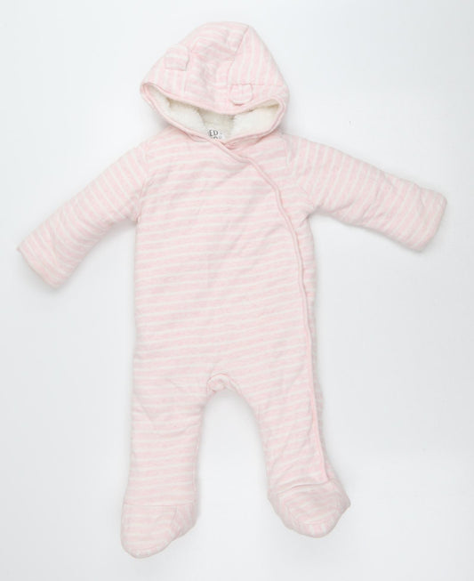 Fred & Flo Baby Pink Striped Cotton Babygrow One-Piece Size 12 Months Button