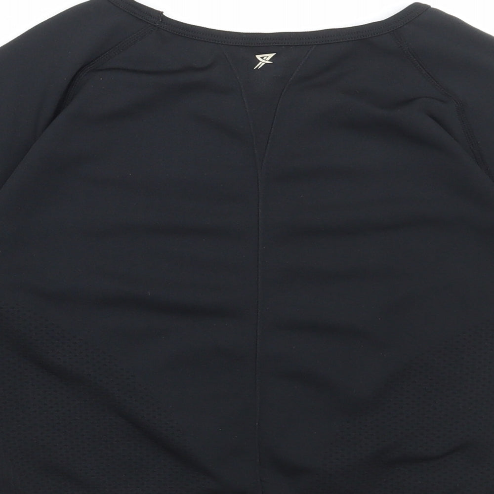 Workout Womens Black Polyester Cropped T-Shirt Size M Round Neck Pullover