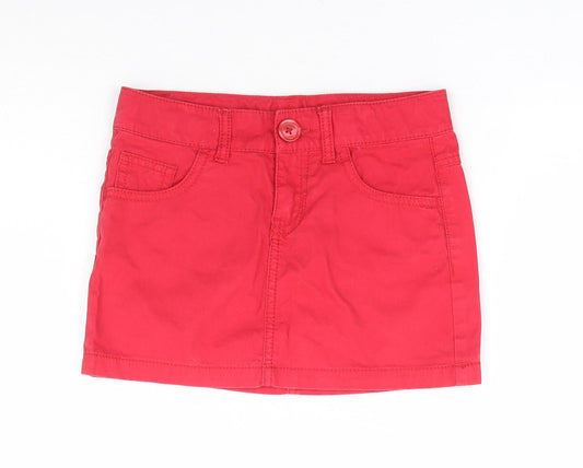 United Colours of Benetton Girls Red 100% Cotton Mini Skirt Size 7 Years Regular Zip