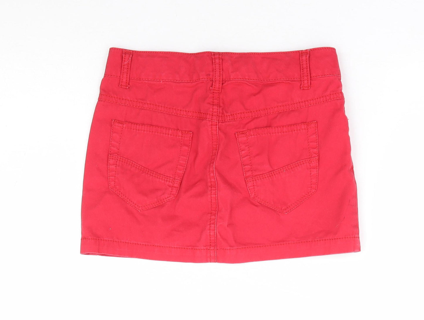 United Colours of Benetton Girls Red 100% Cotton Mini Skirt Size 7 Years Regular Zip