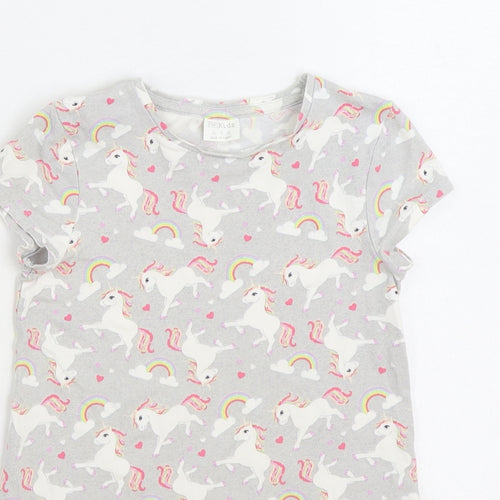 F&F Girls Grey Geometric Cotton T-Shirt Dress Size 5-6 Years Round Neck Pullover - Unicorn