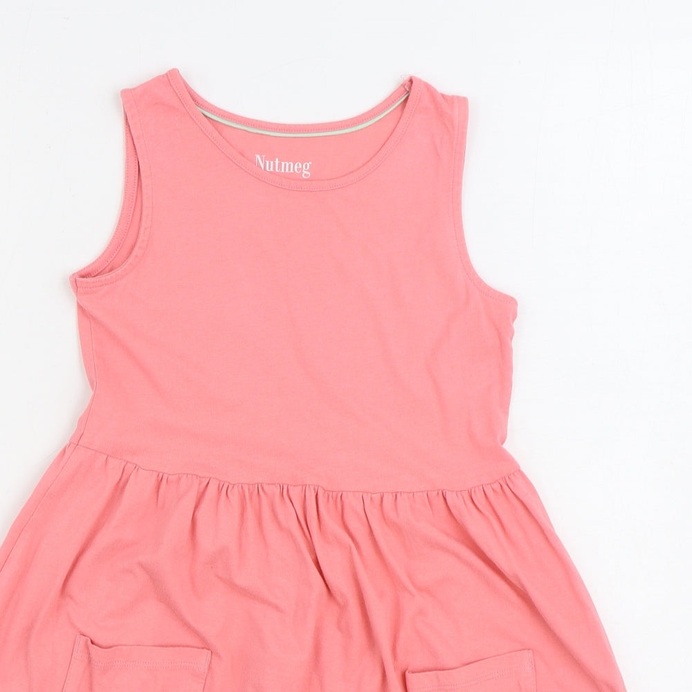 Nutmeg Girls Pink 100% Cotton Skater Dress Size 9-10 Years Round Neck Pullover