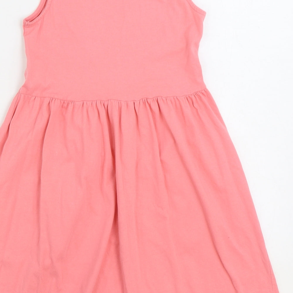 Nutmeg Girls Pink 100% Cotton Skater Dress Size 9-10 Years Round Neck Pullover