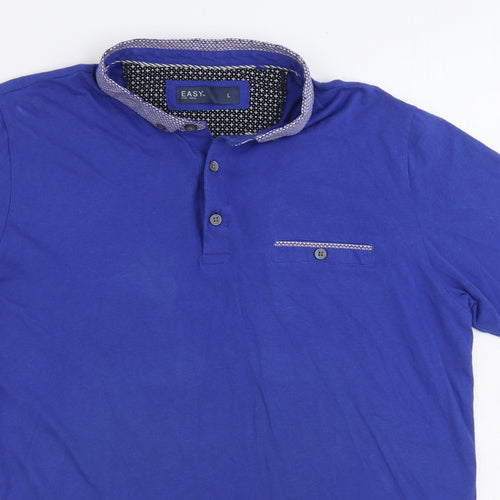 Easy Mens Blue 100% Cotton Polo Size L Collared Pullover