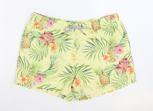 Primark Mens Multicoloured Floral Polyester Sweat Shorts Size L Regular Drawstring - Swim Trunks Pineapple