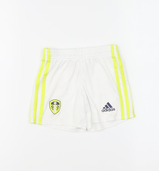 adidas Boys White Striped Polyester Sweat Shorts Size 2-3 Years Regular Drawstring - Leeds UTD