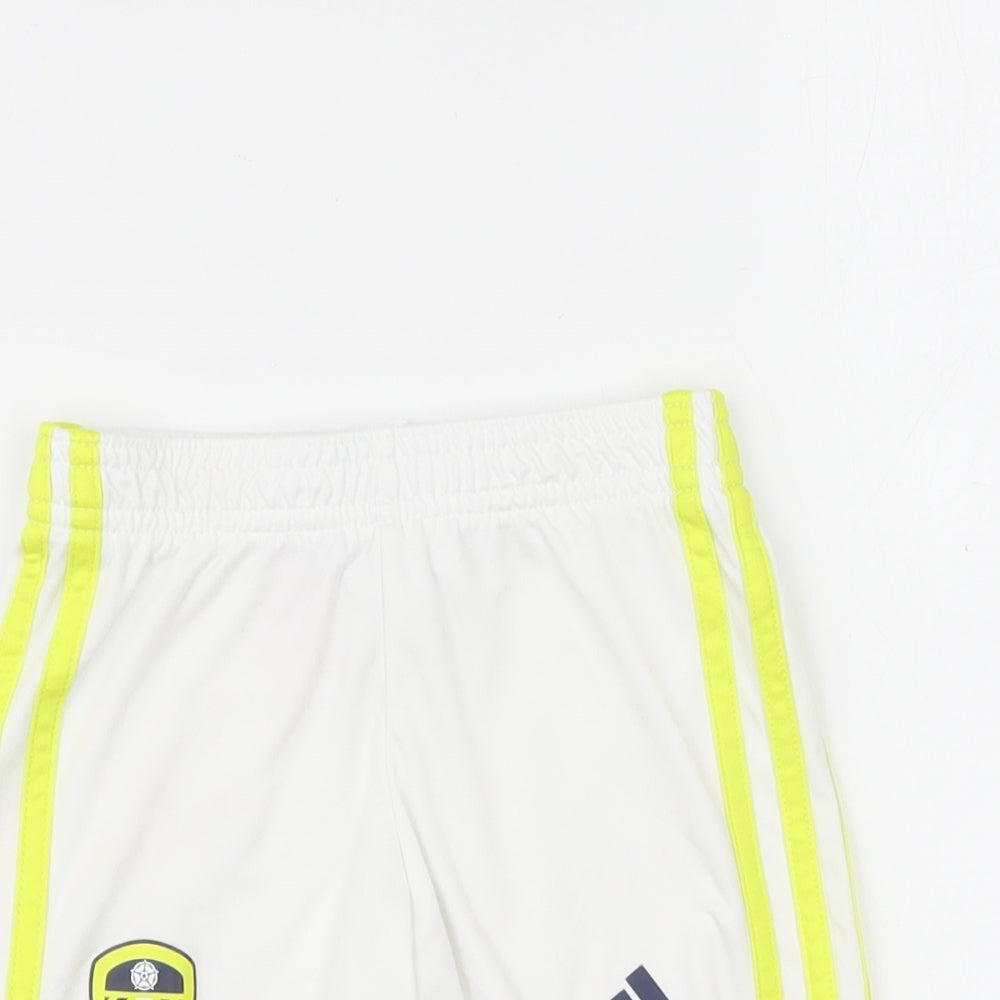 adidas Boys White Striped Polyester Sweat Shorts Size 2-3 Years Regular Drawstring - Leeds UTD