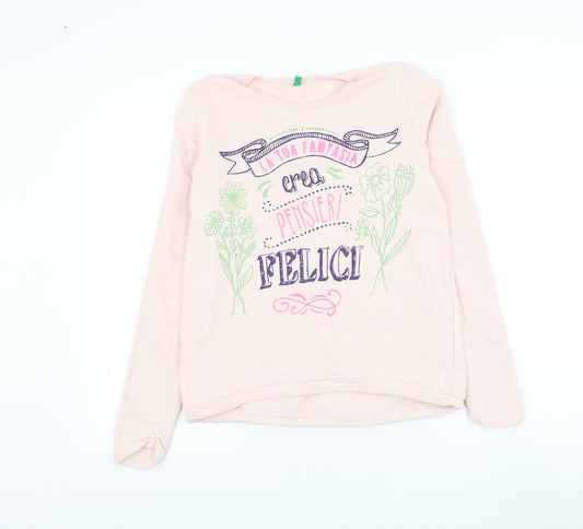 United Colors of Benetton Girls Pink Cotton Pullover Sweatshirt Size 11-12 Years Pullover - Slogan