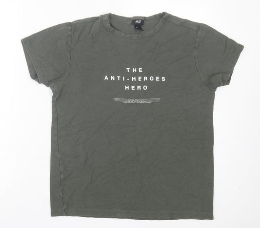 H&M Mens Green Cotton T-Shirt Size S Crew Neck - The Anti-Heroes