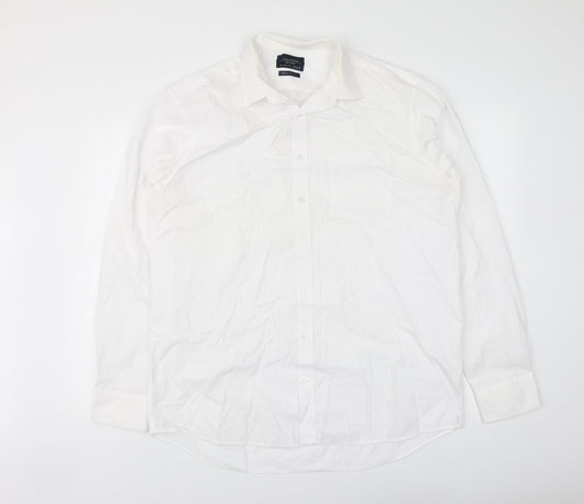 F&F Mens White Polyester Button-Up Size 16 Collared Button