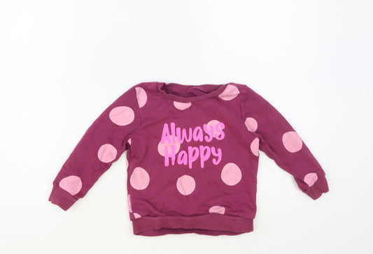 Dunnes Stores Girls Purple Polka Dot Cotton Pullover Sweatshirt Size 2-3 Years Pullover - Always Happy