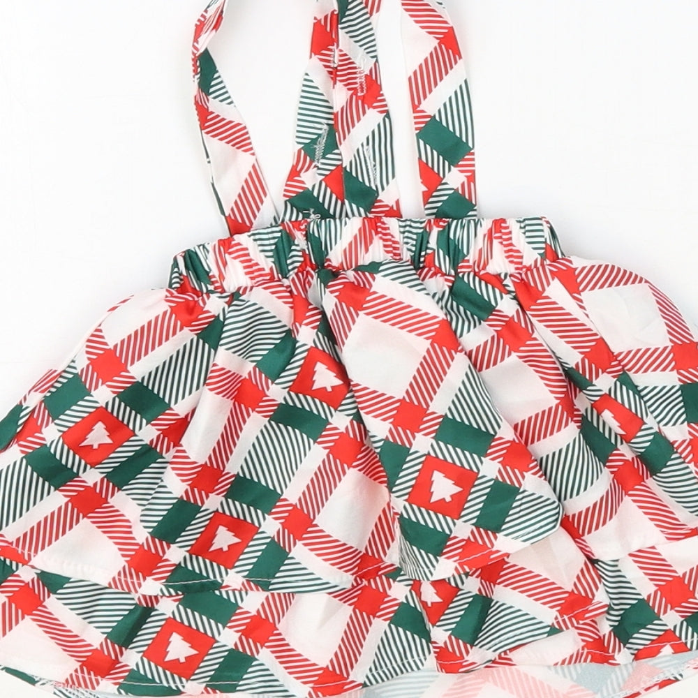 SheIn Baby Multicoloured Plaid Polyester Skater Skirt Size 3-6 Months Button - Braces, Christmas Tree