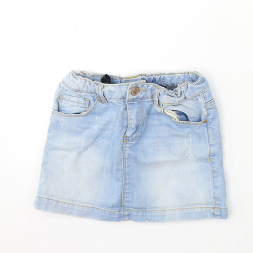 Zara Girls Blue Cotton A-Line Skirt Size 11-12 Years Regular Button