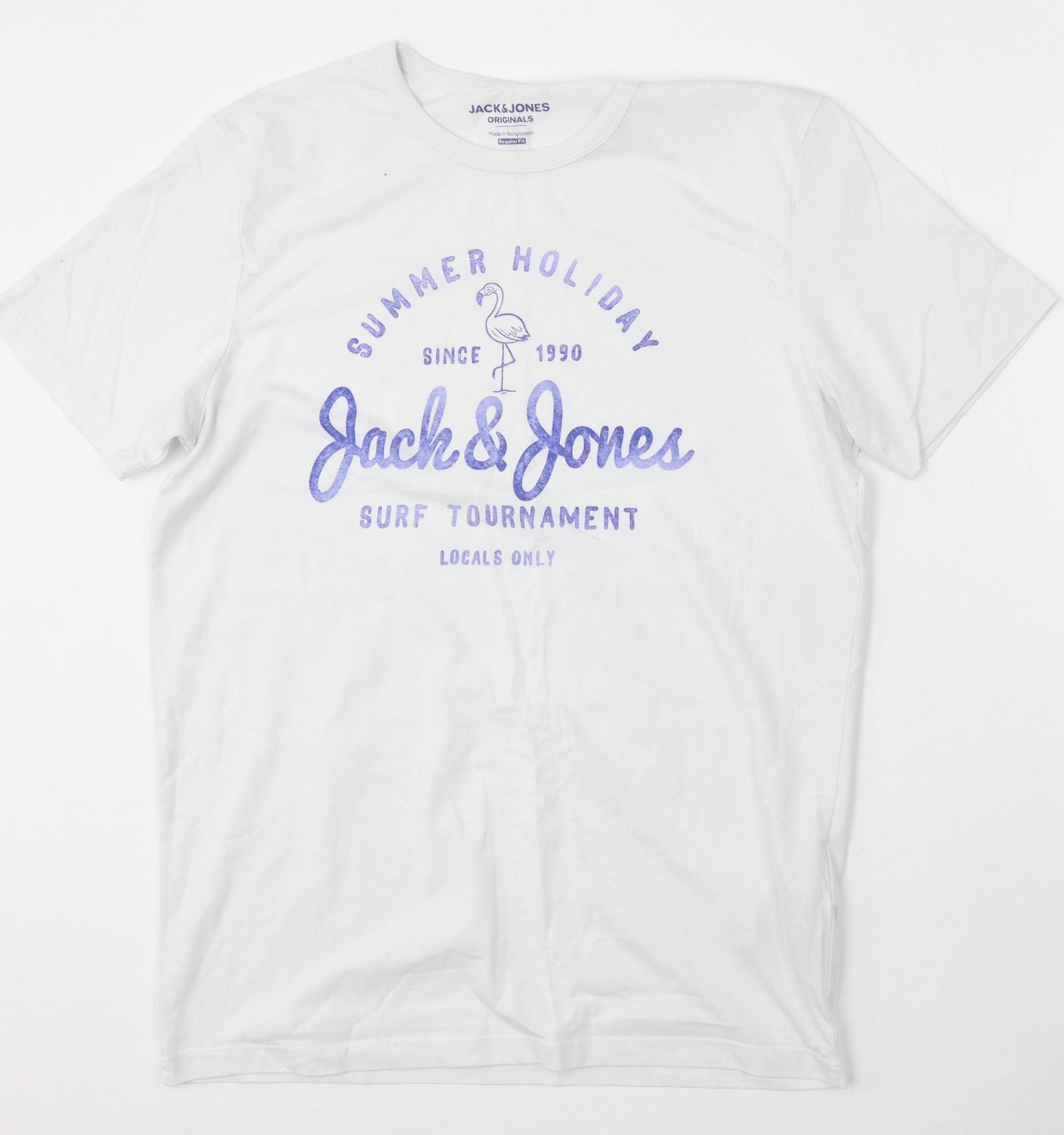 JACK & JONES Mens White Cotton T-Shirt Size M Round Neck - Summer Holiday Surf Tournament