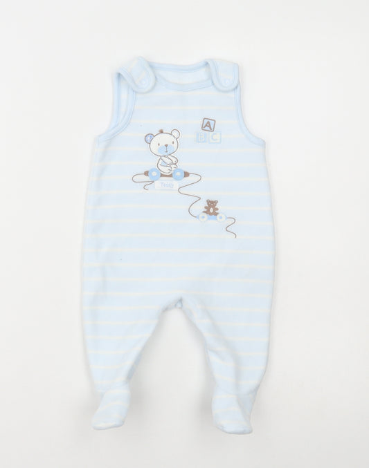 TU Boys Blue Striped Polyester Babygrow One-Piece Size 0-3 Months Snap - Teddy Bear