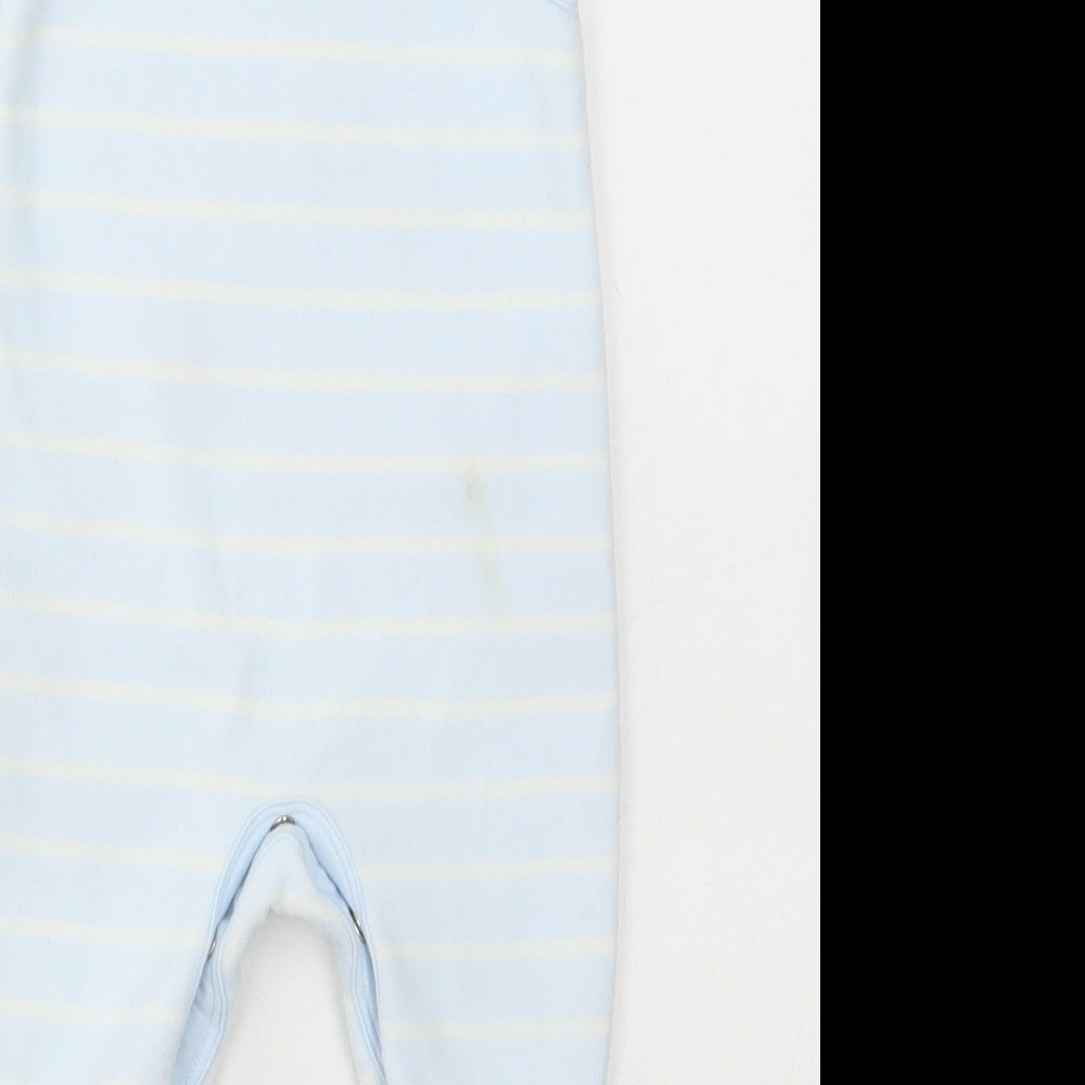 TU Boys Blue Striped Polyester Babygrow One-Piece Size 0-3 Months Snap - Teddy Bear