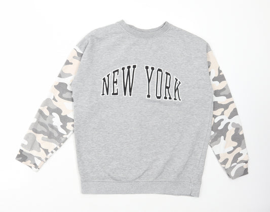 New Look Girls Grey Round Neck Camouflage Polyester Pullover Jumper Size 12-13 Years Pullover - New York