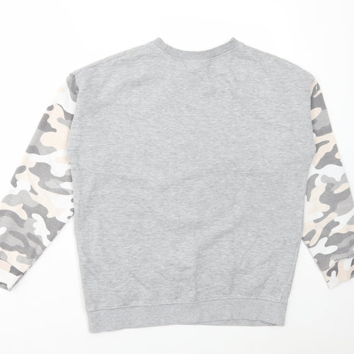 New Look Girls Grey Round Neck Camouflage Polyester Pullover Jumper Size 12-13 Years Pullover - New York