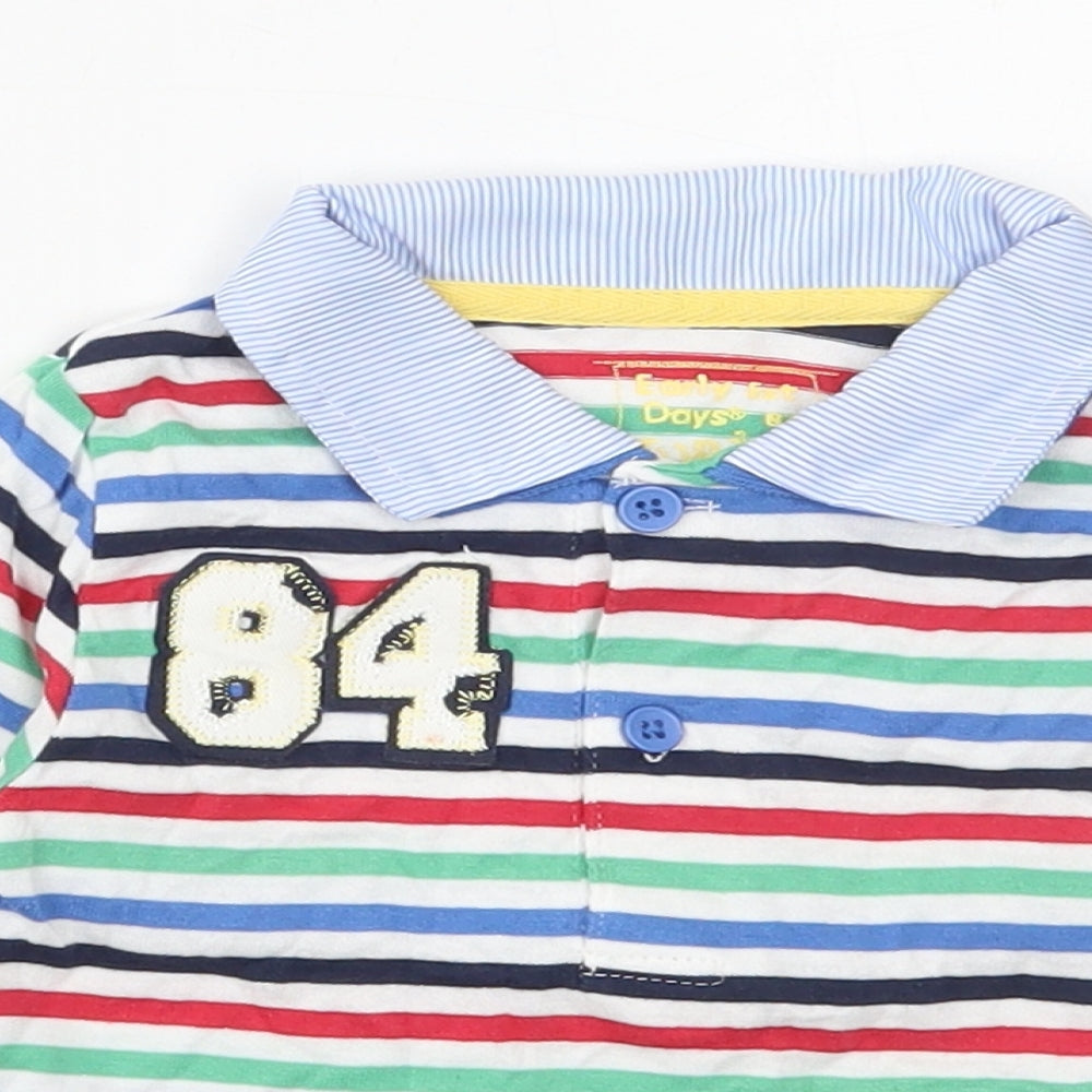 Earlydays Boys Multicoloured Striped Cotton Basic T-Shirt Size 6-9 Months Collared Button - 84