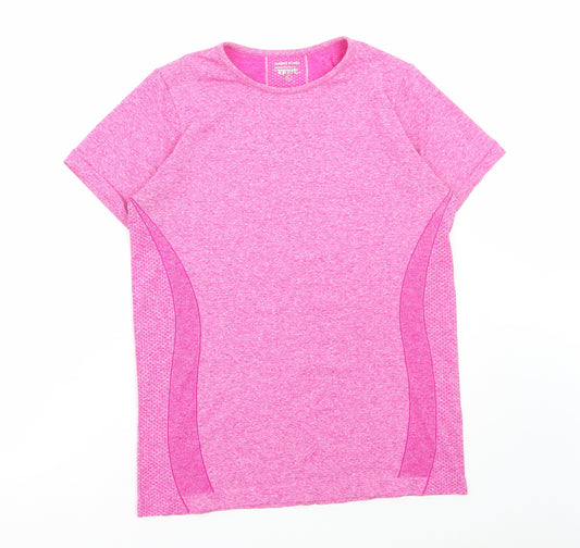 Dunnes Stores Womens Pink Nylon Basic T-Shirt Size L Round Neck Pullover