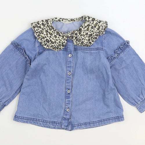 River Island Girls Blue Animal Print Jacket Size 3-4 Years Button - Leopard Print