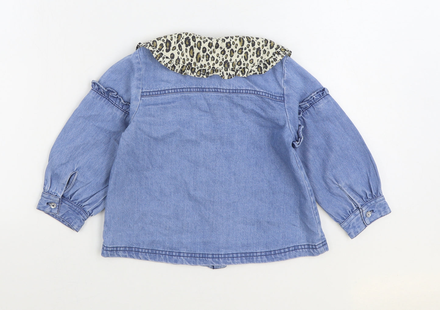 River Island Girls Blue Animal Print Jacket Size 3-4 Years Button - Leopard Print
