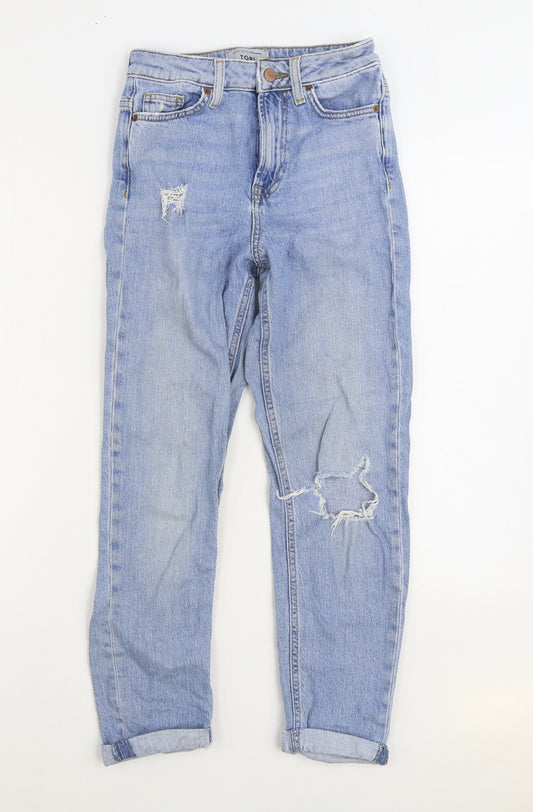 New Look Girls Blue Cotton Tapered Jeans Size 12 Years Regular Zip - Distressed