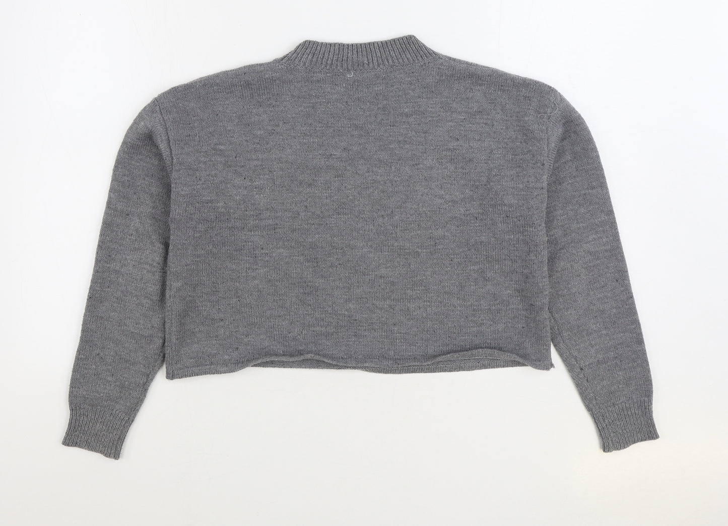 ROMWE Womens Grey Round Neck Acrylic Pullover Jumper Size S - Los Angeles, Cropped