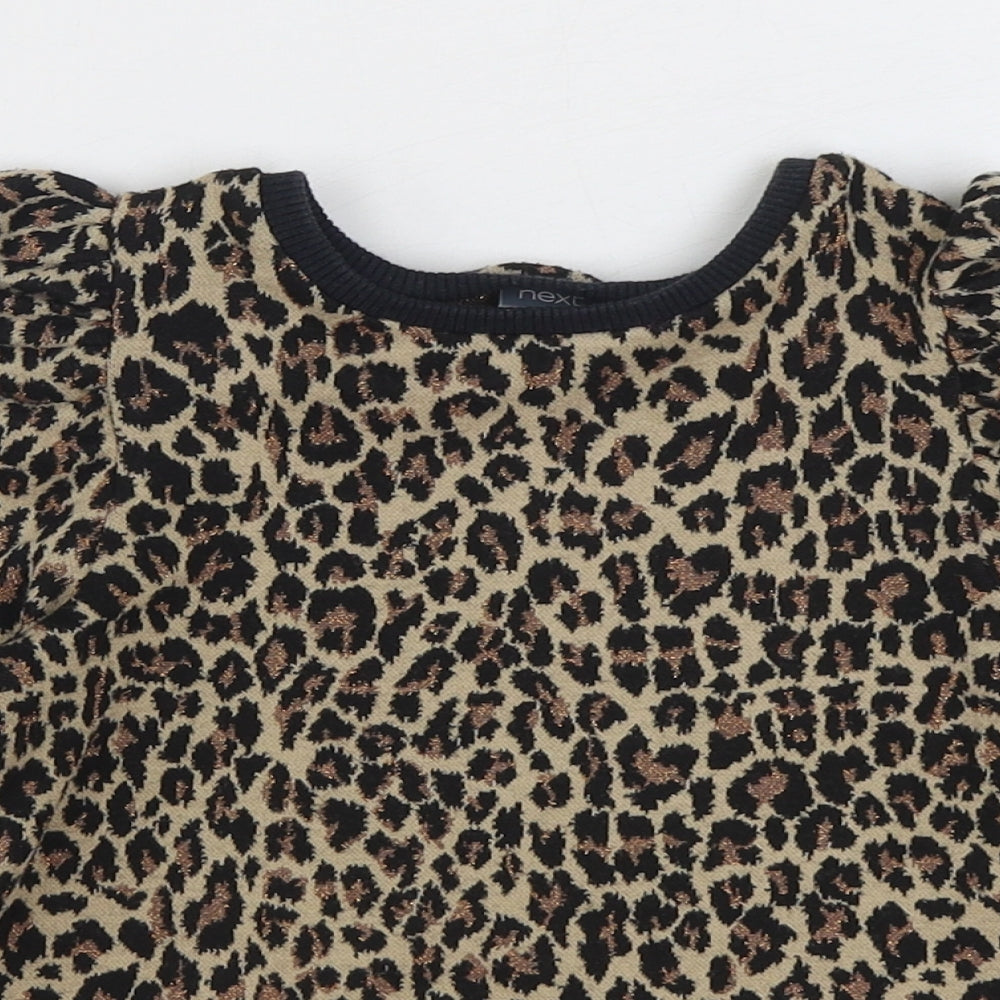 NEXT Girls Brown Animal Print Polyester Pullover Sweatshirt Size 4 Years Pullover - Leopard Print
