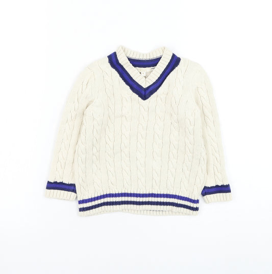 John Lewis Boys Ivory V-Neck Cotton Pullover Jumper Size 4 Years Pullover