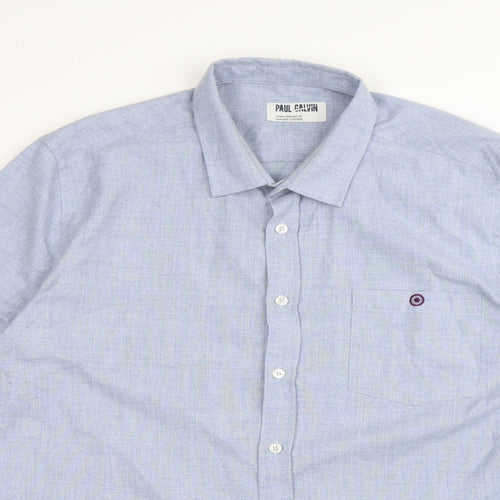Paul Galvin Mens Blue Polyester Dress Shirt Size XL Collared Button
