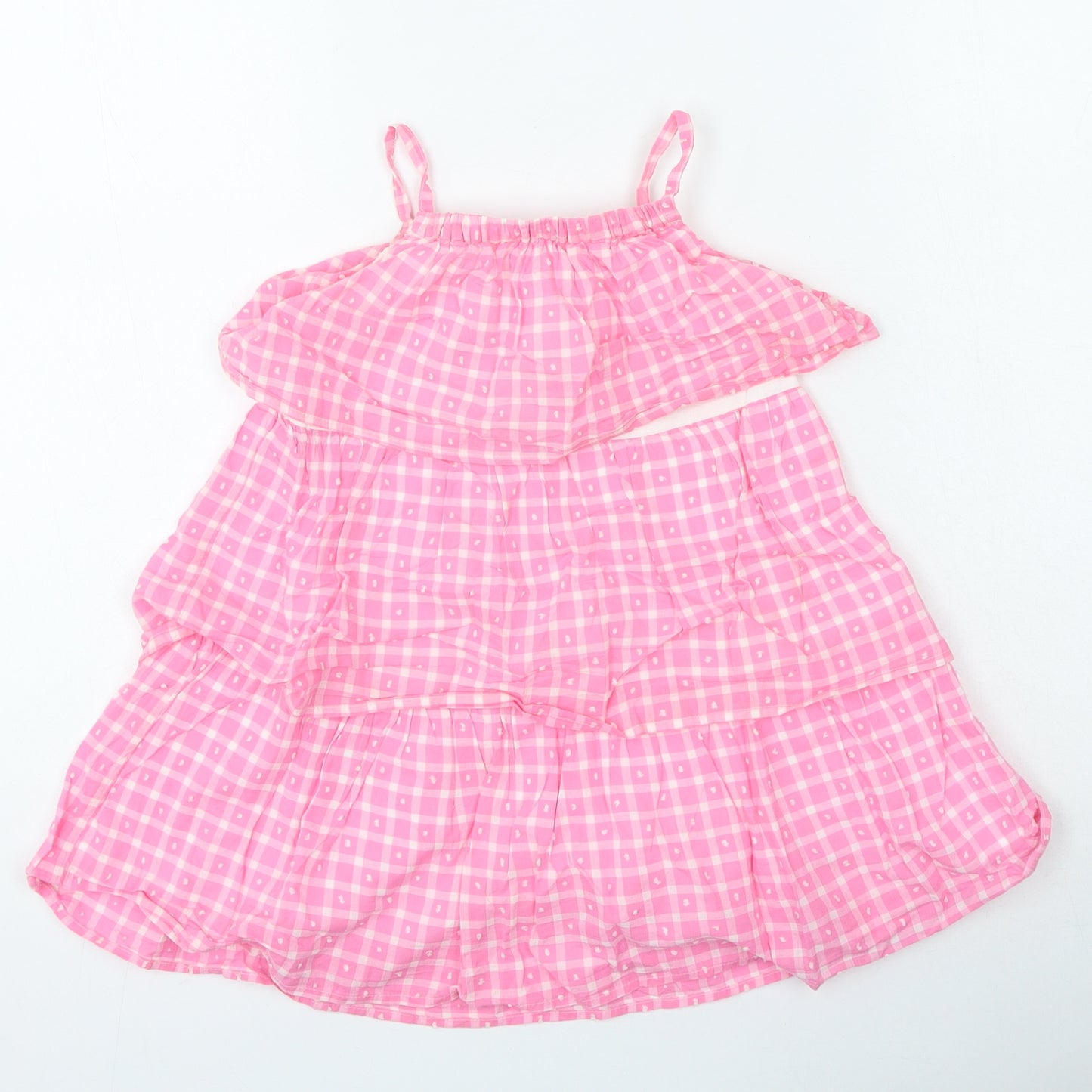 Preworn Girls Pink Gingham Cotton A-Line Size 2-3 Years Square Neck Pullover