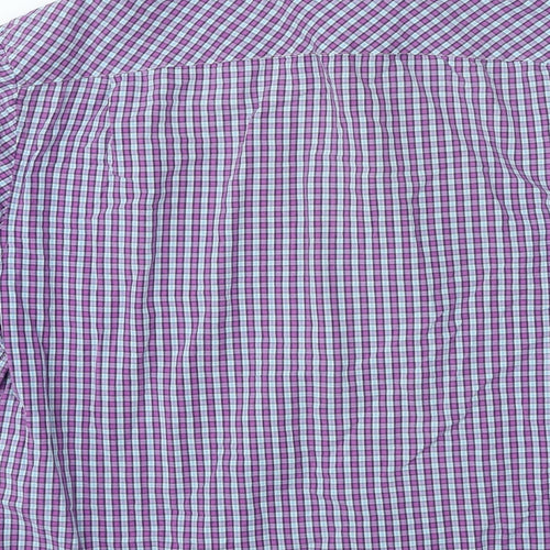 Marks and Spencer Mens Purple Check Cotton Polo Size L Collared Button