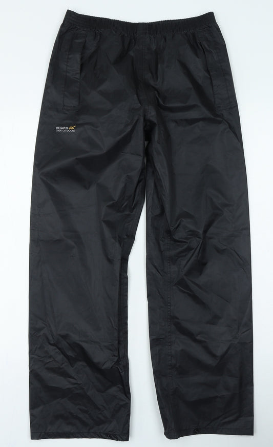 Regatta Mens Black Polyester Rain Trousers Trousers Size 26 in L23 in Regular
