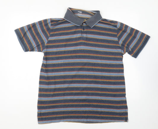 Dunnes Stores Mens Blue Striped Cotton Polo Size L Collared Pullover