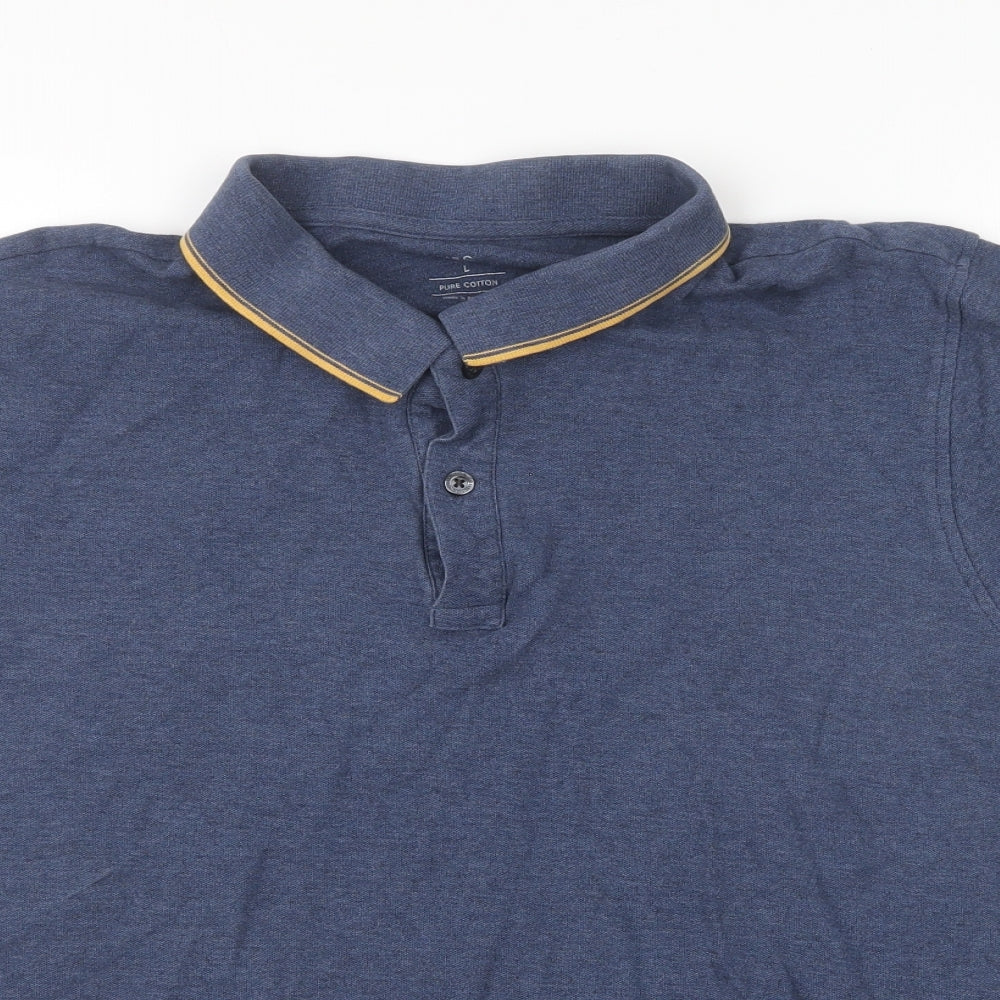 Marks and Spencer Mens Blue Cotton Polo Size L Collared Button