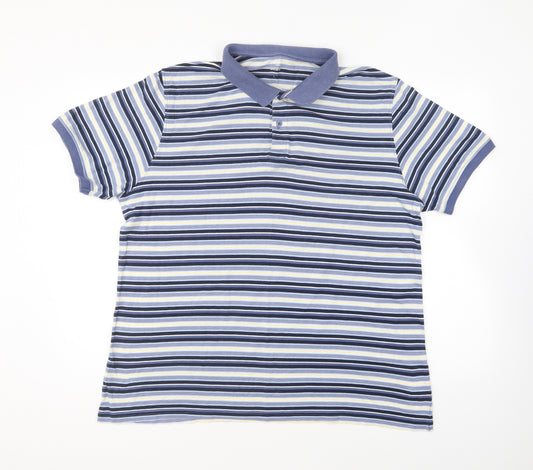 Dunnes Stores Mens Blue Striped Cotton Polo Size L Collared Pullover