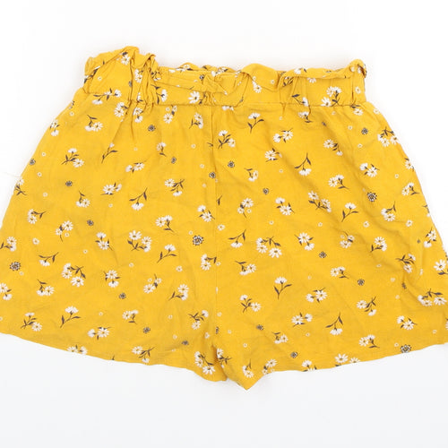 Primark Girls Yellow Floral Viscose Paperbag Shorts Size 11-12 Years Regular