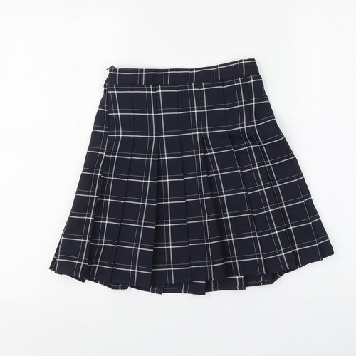SheIn Girls Blue Plaid Polyester Pleated Skirt Size 12-13 Years Regular Button