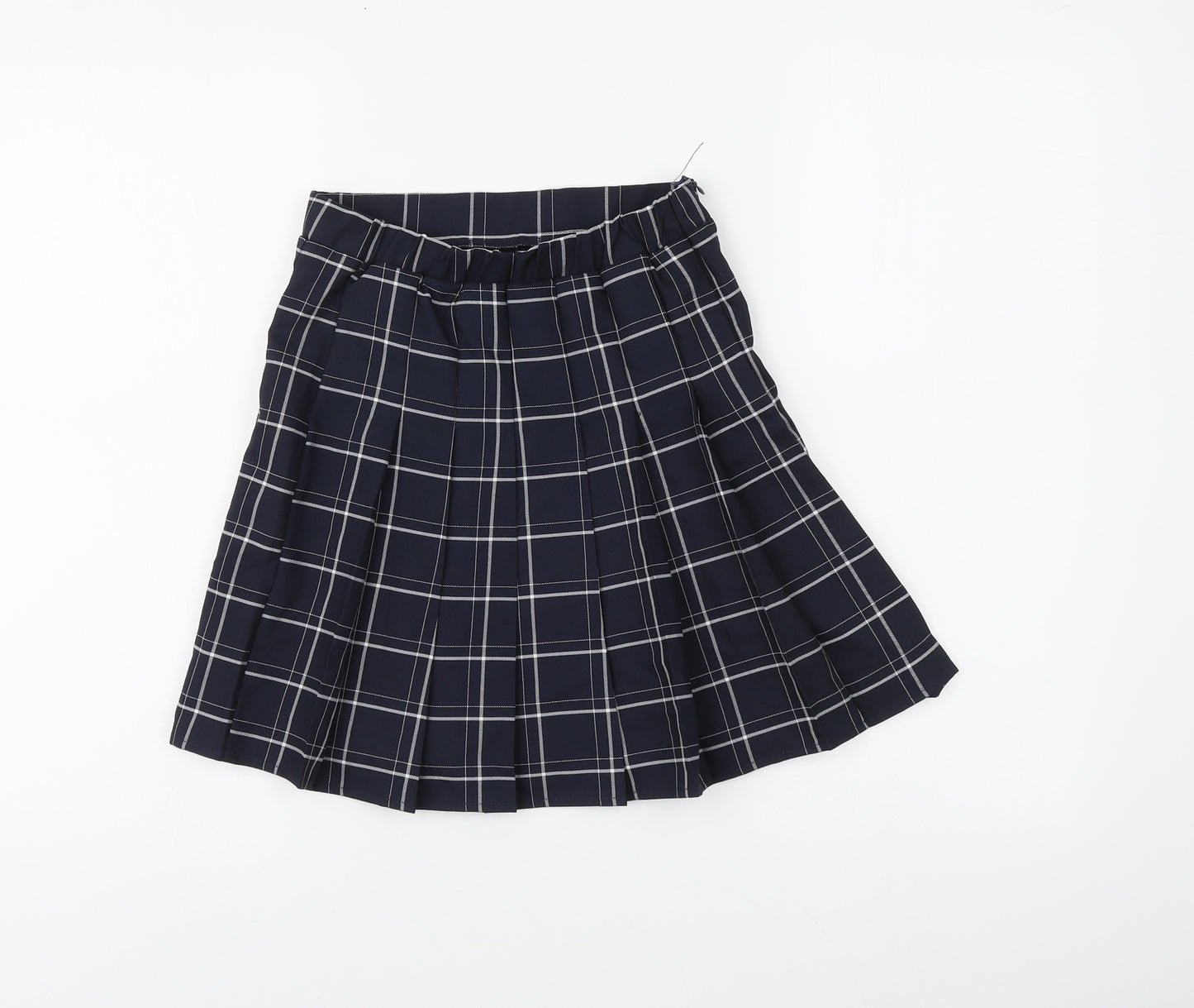 SheIn Girls Blue Plaid Polyester Pleated Skirt Size 12-13 Years Regular Button