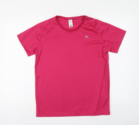 DECATHLON Womens Pink Polyester Basic T-Shirt Size S Round Neck Pullover